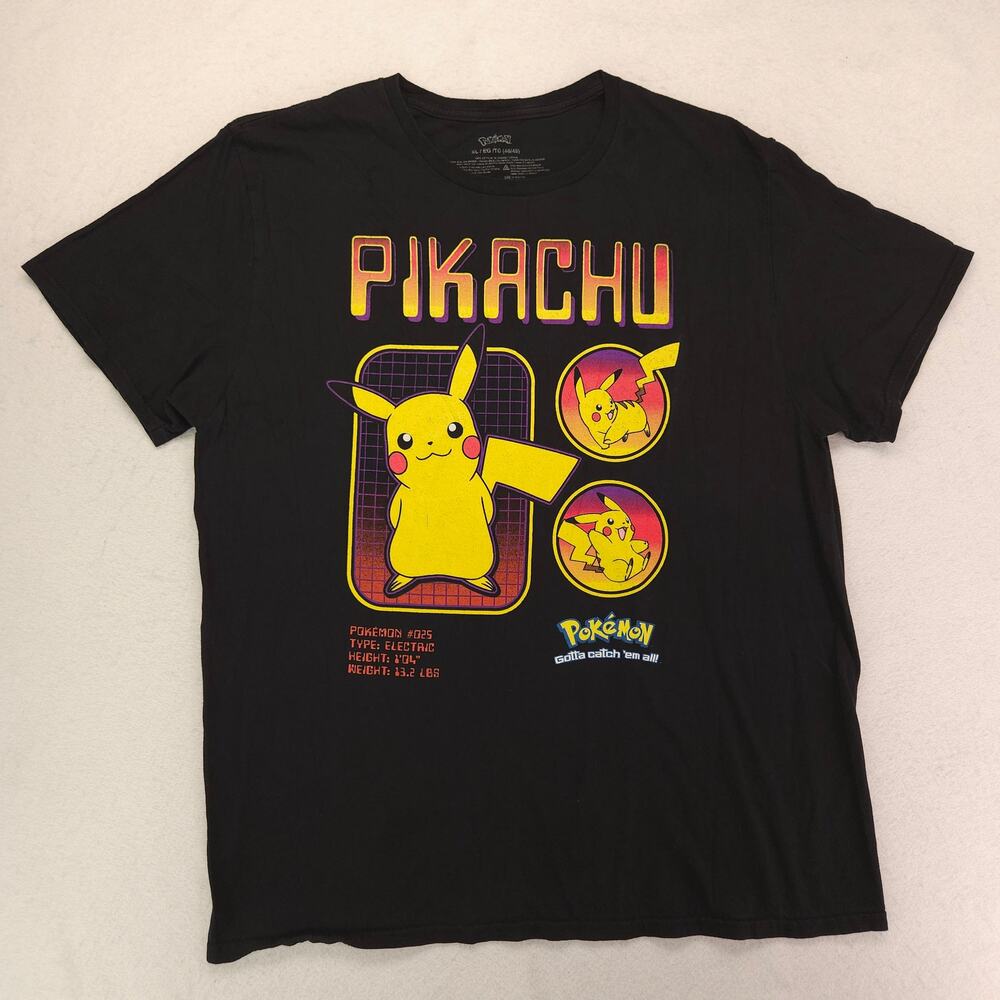 Pokemon Pikachu Graphic Short Sleeve Crew Neck T Shirt Mens Size XL Black - Picture 2 of 9